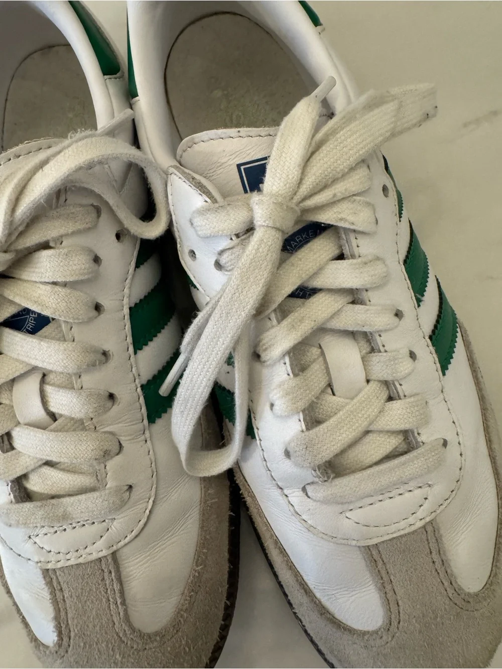 Adidas Sambas White Leather Sneakers with Green Stripes